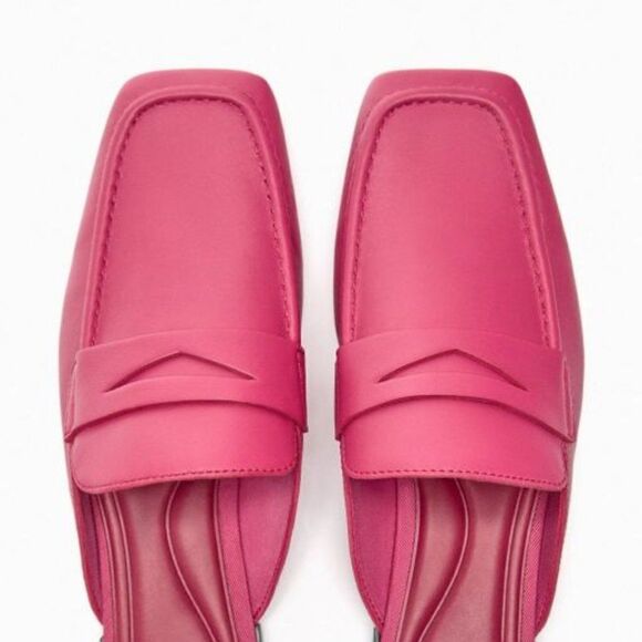 ZARA LEATHER MULE LOAFERS Fuchsia - Picture 5 of 9